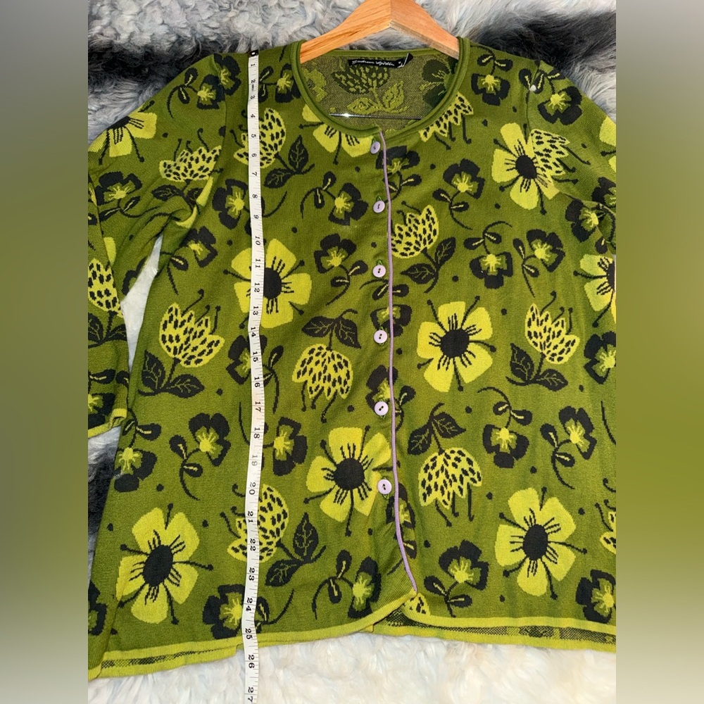 Gudrun Sjoden Green Floral Cardigan Size M Organic Cotton - Picture 8 of 8
